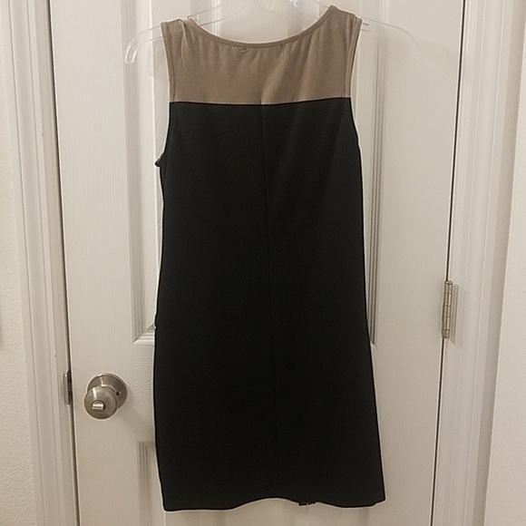 Suede Panel Color Block Dress Asymmetrical Zip - Picture 2 of 3